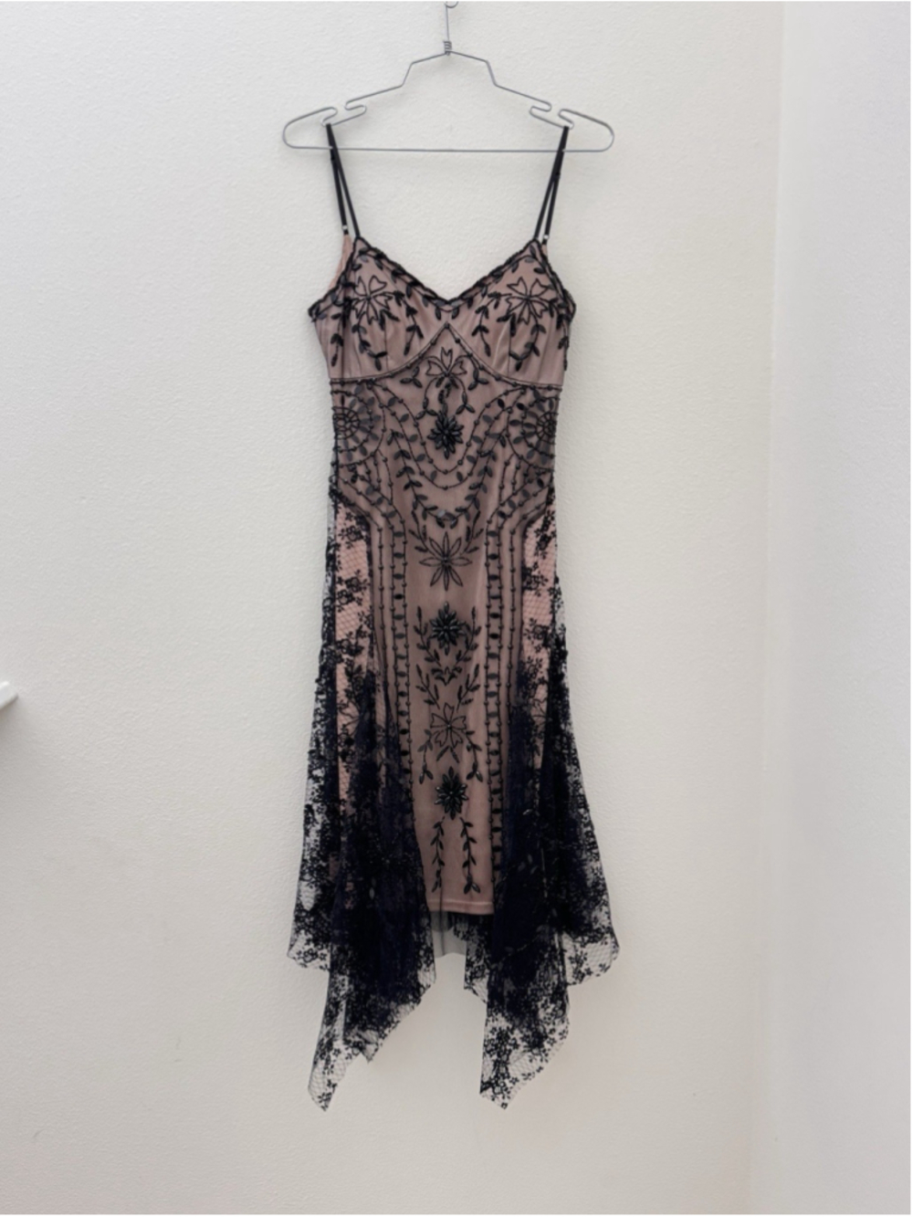 Vintage 90s Y2K Cache Champagne Beaded Fairy Dress Size 4